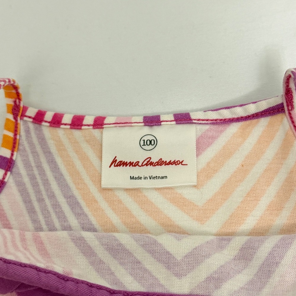 Hanna Andersson Girls Size 100 4T Pink Orange Chevron Cotton Ruffle Sundress - Picture 3 of 7